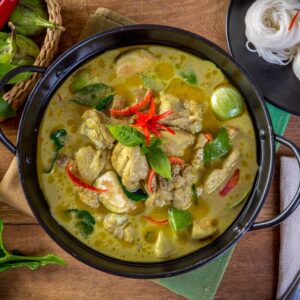 Thai green curry served with rice